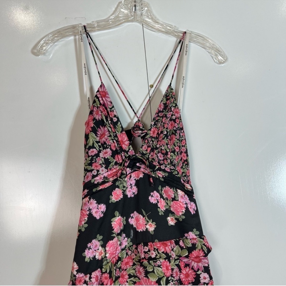For Love & Lemons Rosalyn Pink Floral Ruffled Formal Strappy V Neck Maxi Dress M - Picture 8 of 14